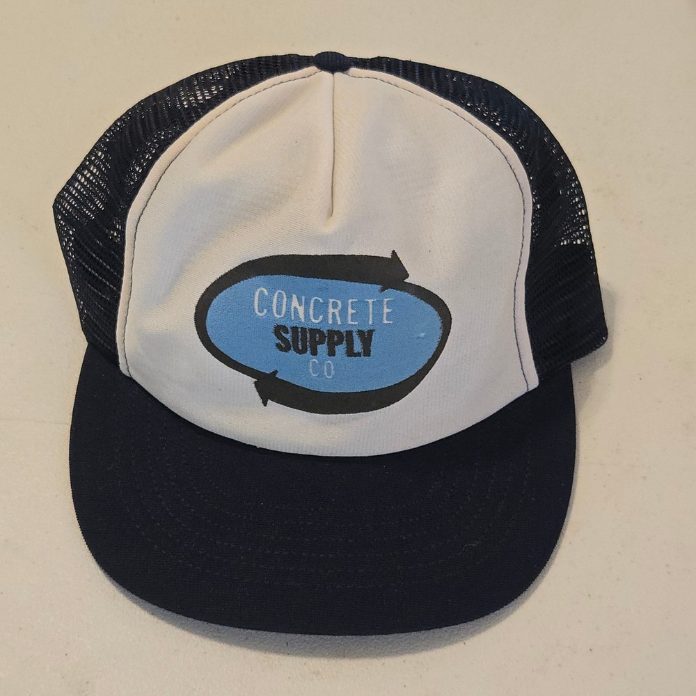 Vtg Concrete Supply Co Hat Trucker Hat Snapback Mesh OS Mens Navy Blue White USA